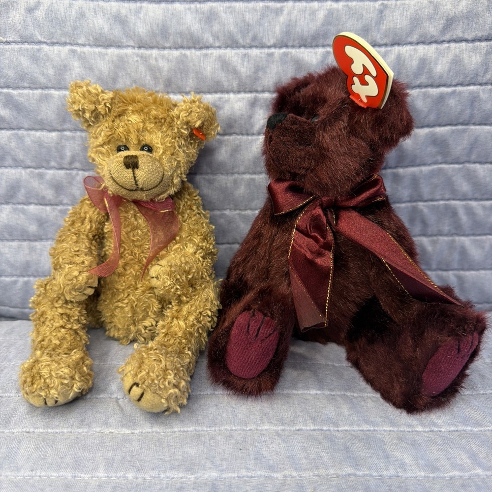 Ty Attic Treasures Beargundy & Brown Bear 12" Plush NWT Retired